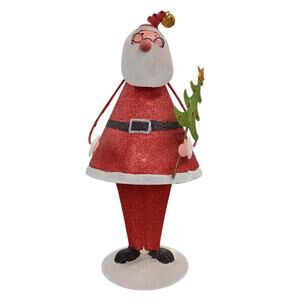 Tin Metal Santa w/Glitter Accents Christmas Table Decor Ornament 14" Tall